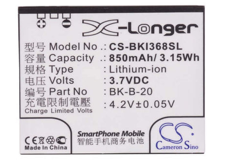 3.7V, Li-ion, 850mAh, SmartPhone battery fits Bbk, Bk-b-20, I368, I388, 3.15Wh Mobile, SmartPhone Cameron Sino Technology Limited (Suspended)