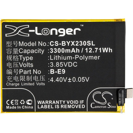 3.85V, Li-Polymer, 3300mAh, SmartPhone battery fits Bbk, Vivo, B-e9, V1809, V1809a, 12.71Wh Mobile, SmartPhone Cameron Sino Technology Limited (Smartphone)