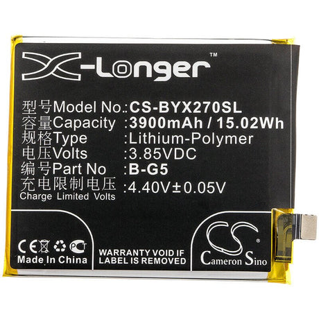 3.85V, Li-Polymer, 3900mAh, SmartPhone battery fits Bbk, Vivo, B-g5, V1829, V1829a, 15.02Wh Mobile, SmartPhone Cameron Sino Technology Limited (Smartphone)