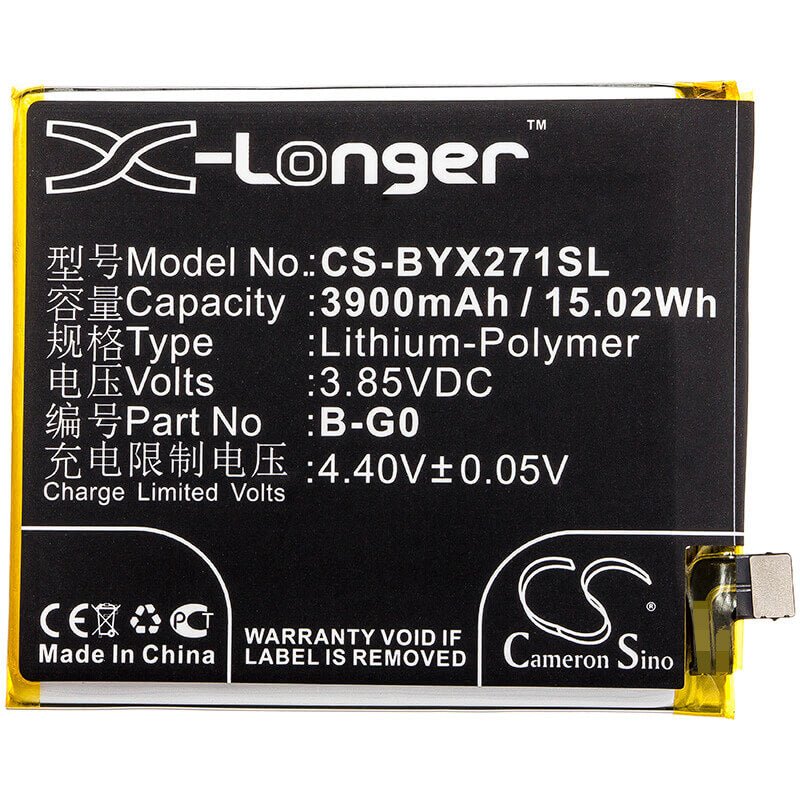 3.85V, Li-Polymer, 3900mAh, SmartPhone battery fits Bbk, B-g0, V1829a, V1829t, 15.02Wh Mobile, SmartPhone Cameron Sino Technology Limited (Suspended)