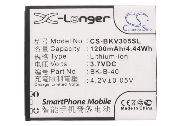 3.7V, Li-ion, 1200mAh, SmartPhone battery fits Bbk, Bk-b-40, Vivo E1, Vivo I710, 4.44Wh Mobile, SmartPhone Cameron Sino Technology Limited (Smartphone)