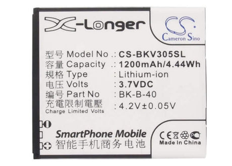 3.7V, Li-ion, 1200mAh, SmartPhone battery fits Bbk, Bk-b-40, Vivo E1, Vivo I710, 4.44Wh Mobile, SmartPhone Cameron Sino Technology Limited (Smartphone)