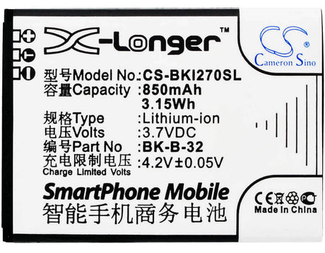 3.7V, Li-ion, 850mAH, SmartPhone battery fits Bbk, Bk-b-32, I18, I270, 3.15Wh Mobile, SmartPhone Cameron Sino Technology Limited (Smartphone)