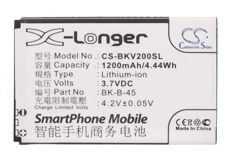 3.7V, Li-ion, 1200mAh, SmartPhone battery fits Bbk, Bk-b-45, Vivo S1, Vivo S6, 4.44Wh Mobile, SmartPhone Cameron Sino Technology Limited (Smartphone)