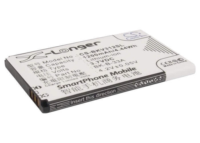 3.7V, Li-ion, 1200mAh, SmartPhone battery fits Bbk, Bk-b-33a, Vivo K302, Vivo K302+, 4.44Wh Mobile, SmartPhone Cameron Sino Technology Limited (Smartphone)