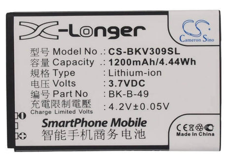 3.7V, Li-ion, 1200mAh, SmartPhone battery fits Bbk, Bk-b-42, Vivo E1t, Vivo I370, 4.44Wh Mobile, SmartPhone Cameron Sino Technology Limited (Smartphone)