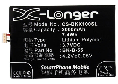 3.7V, Li-Polymer, 2000mAh, SmartPhone battery fits Bbk, Bk-b-55, Vivo X1, Vivo X1s, 7.4Wh Mobile, SmartPhone Cameron Sino Technology Limited (Suspended)