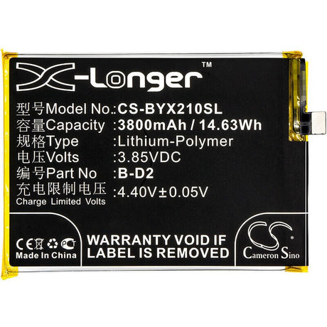 3.85V, Li-Polymer, 3800mAh, SmartPhone battery fits Bbk, Vivo, B-d2, Vivo X20 Plus, Vivo X20 Plus A, 14.63Wh Mobile, SmartPhone Cameron Sino Technology Limited (Smartphone)