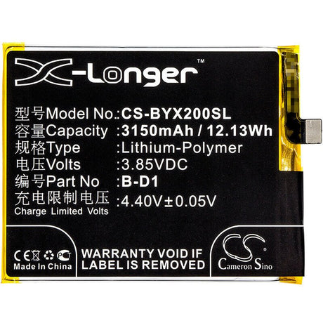 3.85V, Li-Polymer, 3150mAh, SmartPhone battery fits Bbk, Vivo, B-d1, Vivo X20a, Vivo X20a Dual Sim, 12.13Wh Mobile, SmartPhone Cameron Sino Technology Limited (Smartphone)