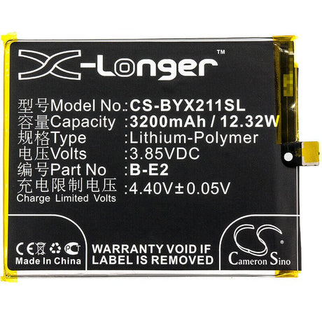 3.85V, Li-Polymer, 3200mAh, SmartPhone battery fits Bbk, Vivo, B-e2, Vivo X21i, Vivo X21i Dual Sim, 12.32Wh Mobile, SmartPhone Cameron Sino Technology Limited (Smartphone)