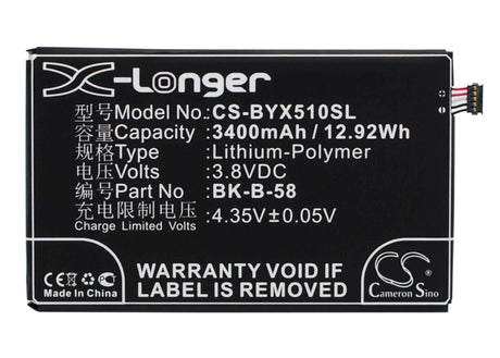 3.8V, Li-Polymer, 3400mAh, SmartPhone battery fits Bbk, Bk-b-58, Vivo X510t, Vivo X510w, 12.92Wh Mobile, SmartPhone Cameron Sino Technology Limited (Smartphone)
