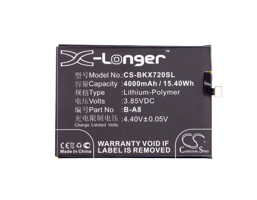 3.85V, Li-Polymer, 4000mAh, SmartPhone battery fits Bbk, B-a8, Vivo X7 Plus, Vivo X7 Plus Dual Sim, 15.4Wh Mobile, SmartPhone Cameron Sino Technology Limited (Suspended)