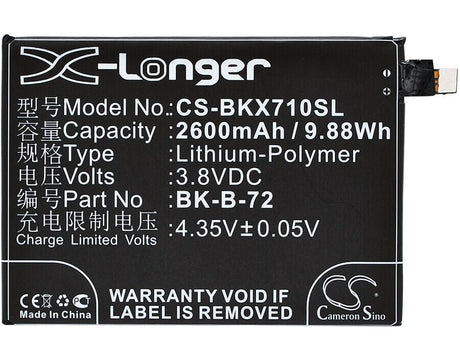 3.8V, Li-Polymer, 2600mAh, SmartPhone battery fits Bbk, Bk-b-72, Vivo X710l, 9.88Wh Mobile, SmartPhone Cameron Sino Technology Limited (Smartphone)
