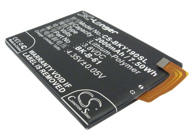 3.8V, Li-Polymer, 2000mAh, SmartPhone battery fits Bbk, Bk-b-61, Vivo Y19, Vivo Y19t, 7.6Wh Mobile, SmartPhone Cameron Sino Technology Limited (Suspended)