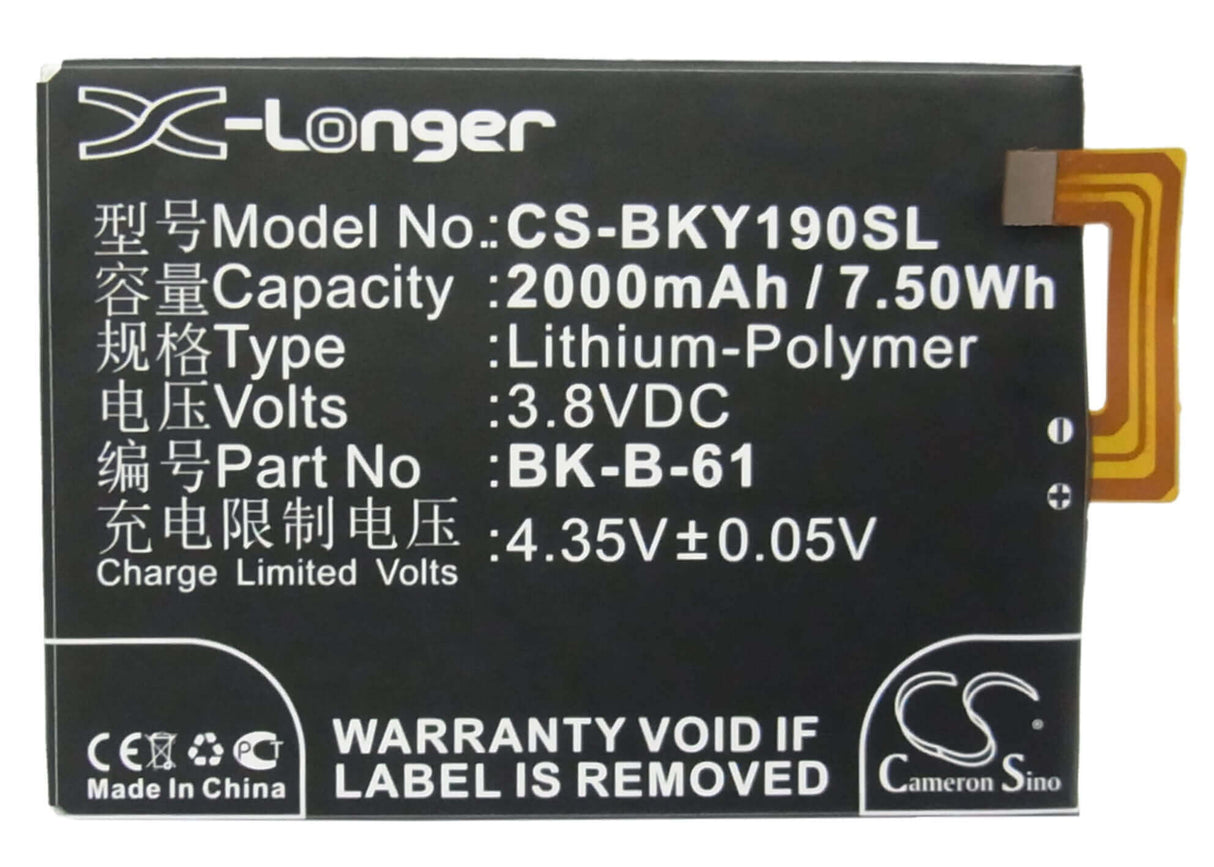 3.8V, Li-Polymer, 2000mAh, SmartPhone battery fits Bbk, Bk-b-61, Vivo Y19, Vivo Y19t, 7.6Wh Mobile, SmartPhone Cameron Sino Technology Limited (Suspended)
