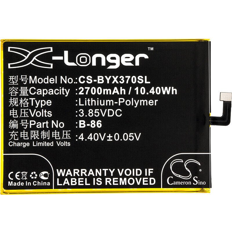 3.85V, Li-Polymer, 2700mAh, SmartPhone battery fits Bbk, B-86, Vivo Y37, Y37a, 10.4Wh Mobile, SmartPhone Cameron Sino Technology Limited (Suspended)