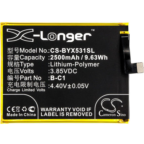 3.85V, Li-Polymer, 2500mAh, SmartPhone battery fits Bbk, Vivo, B-c1, Vivo Y53, Vivo Y53 Dual Sim, 9.63Wh Mobile, SmartPhone Cameron Sino Technology Limited (Smartphone)