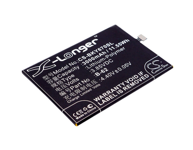 3.85V, Li-Polymer, 3000mAh, SmartPhone battery fits Bbk, Vivo, B-62, Vivo V5s, Vivo V5s Dual Sim, 11.55Wh Mobile, SmartPhone Cameron Sino Technology Limited (Suspended)