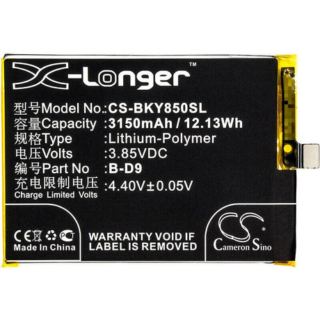 3.85V, Li-Polymer, 3150mAh, SmartPhone battery fits Bbk, Vivo, B-d9, Vivo Y85, Vivo Y85 Dual Sim, 12.13Wh Mobile, SmartPhone Cameron Sino Technology Limited (Smartphone)