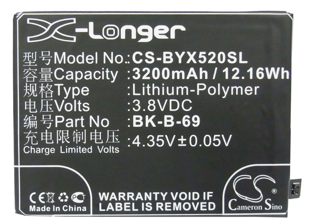 3.8V, Li-Polymer, 3200mAh, SmartPhone battery fits Vivo, B-69, Vivo X520, Vivo X520a, 12.16Wh Mobile, SmartPhone Cameron Sino Technology Limited (Suspended)