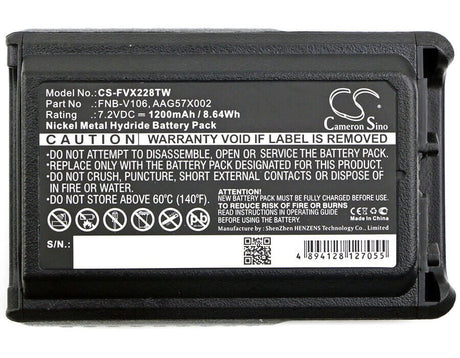7.2V, Ni-MH, 1200mAh, Two-Way Radio battery fits Bearcom, Vertex, Yaesu, Aag57x002, Bc-95, 8.64Wh Two-Way Radio Cameron Sino Technology Limited