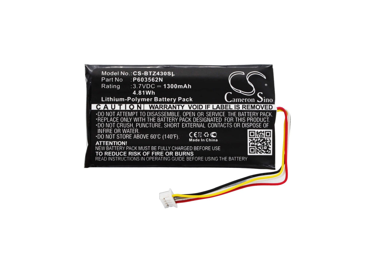 3.7V, Li-Polymer, 1300mAh, GPS battery fits Binatone, P603562n, Z430bt, 4.81Wh GPS, Navigator Cameron Sino Technology Limited
