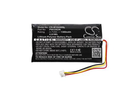 3.7V, Li-Polymer, 1300mAh, GPS battery fits Binatone, P603562n, Z430bt, 4.81Wh GPS, Navigator Cameron Sino Technology Limited
