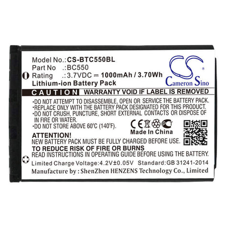 3.7V, Li-ion, 1000mAh, Payment Terminal battery fits Bitel, Bc550, Ic5500, 3.70Wh Payment Terminal Cameron Sino Technology Limited