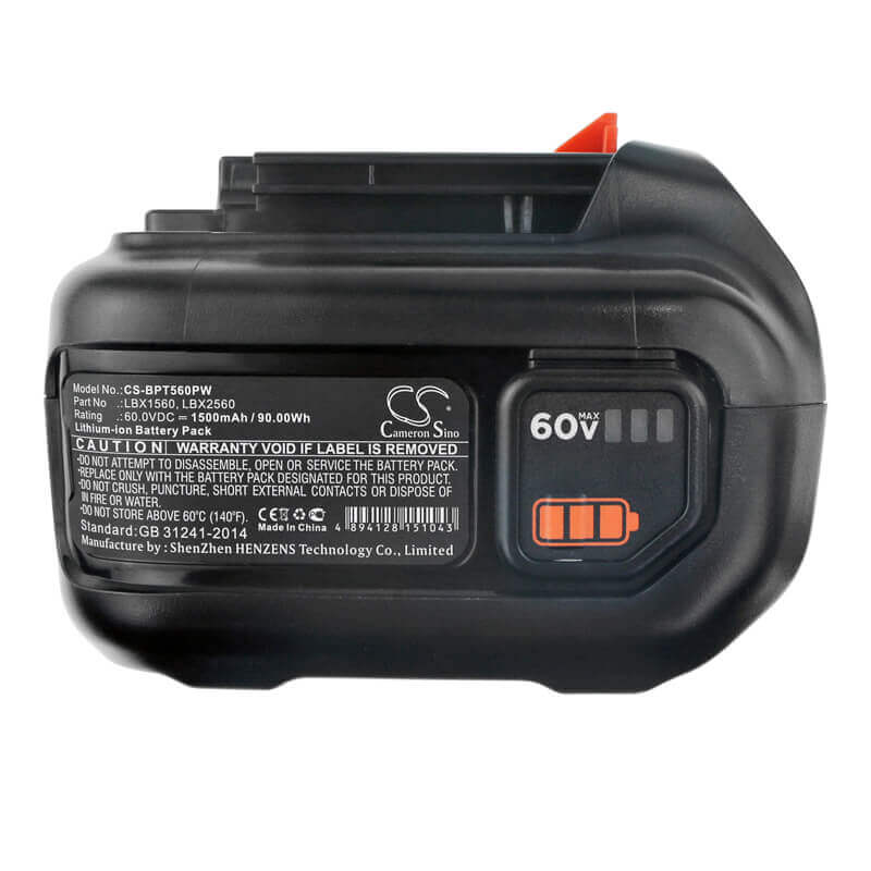 60.0V, Li-ion, 1500mAh, Lawn Mowers battery fits Black & Decker, Lbx1560, 60v Max Blower, 60v Max Powerswap 20 Cordless, 90.00Wh Lawn Mowers Cameron Sino Technology Limited