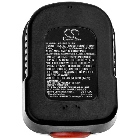 12.0V, Ni-MH, 3000mAh, Power Tools battery fits Black & Decker, Firestorm, 244760-00, Bd12psk, Bd18psk, 36Wh Power Tools Cameron Sino Technology Limited (Power Tools)