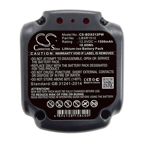 12.0V, Li-ion, 1500mAh, Power Tools battery fits Black & Decker, Lbxr1512, Bdcd112, Bdcd12, 18Wh Power Tools Cameron Sino Technology Limited (Power Tools)