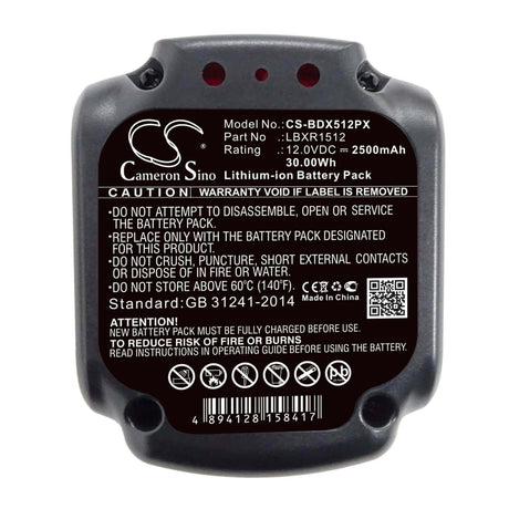 12.0V, Li-ion, 2500mAh, Power Tools battery fits Black & Decker, Lbxr1512, Bdcd112, Bdcd12, 30Wh Power Tools Cameron Sino Technology Limited (Power Tools)