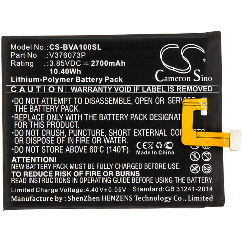 3.85V, Li-Polymer, 2700mAh, SmartPhone battery fits Blackview, V376073p, A10, 10.4Wh Mobile, SmartPhone Cameron Sino Technology Limited (Smartphone)