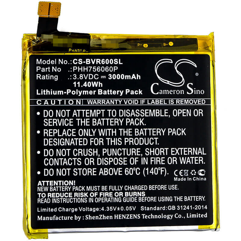 3.8V, Li-Polymer, 3000mAh, SmartPhone battery fits Blackview, Phh756060p, Bv6000, Bv6000s, 11.4Wh Mobile, SmartPhone Cameron Sino Technology Limited (Smartphone)