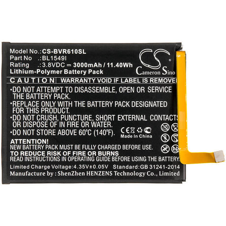 3.8V, Li-Polymer, 3000mAh, SmartPhone battery fits Blackview, Bl1549i, R6, 11.4Wh Mobile, SmartPhone Cameron Sino Technology Limited (Smartphone)