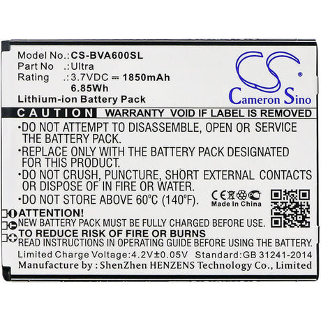 3.7V, Li-ion, 1850mAh, SmartPhone battery fits Blackview, Ultra, A6, Ultra, 6.85Wh Mobile, SmartPhone Cameron Sino Technology Limited (Smartphone)