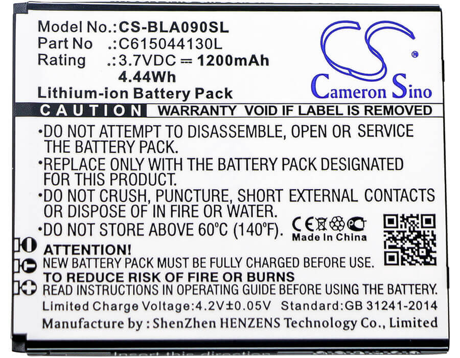 3.7V, Li-ion, 1200mAh, SmartPhone battery fits Blu, Navon, C615044130l, A090l, A090u, 4.44Wh Mobile, SmartPhone Cameron Sino Technology Limited (Smartphone)