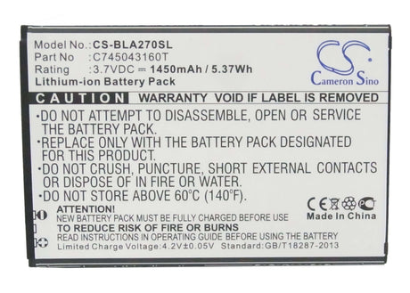 3.7V, Li-ion, 1450mAh, SmartPhone battery fits Blu, C745043160t, A270, A270a, 5.37Wh Mobile, SmartPhone Cameron Sino Technology Limited (Smartphone)