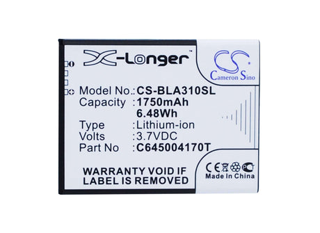 3.7V, Li-ion, 1750mAh, SmartPhone battery fits Blu, C645004170t, A310, Advance 4.5, 6.48Wh Mobile, SmartPhone Cameron Sino Technology Limited (Smartphone)