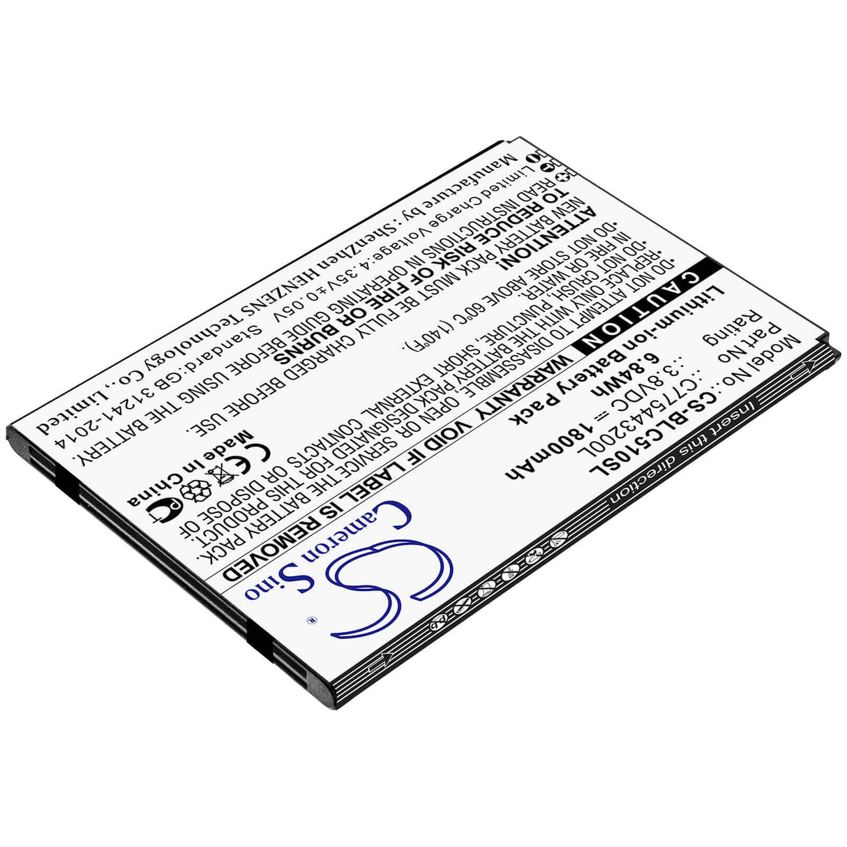 3.8V, Li-ion, 1800mAh, SmartPhone battery fits Blu, C775443200l, C050, C110l, 6.84Wh Mobile, SmartPhone Cameron Sino Technology Limited (Smartphone)