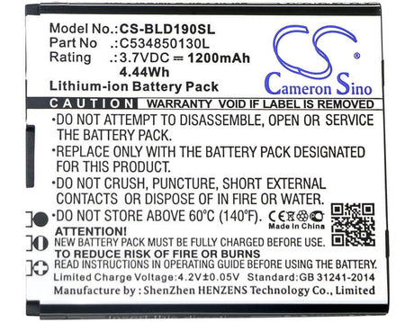 3.7V, Li-ion, 1200mAh, SmartPhone battery fits Blu, C534850130l, D190, Dash Jr 3g, 4.44Wh Mobile, SmartPhone Cameron Sino Technology Limited (Suspended)