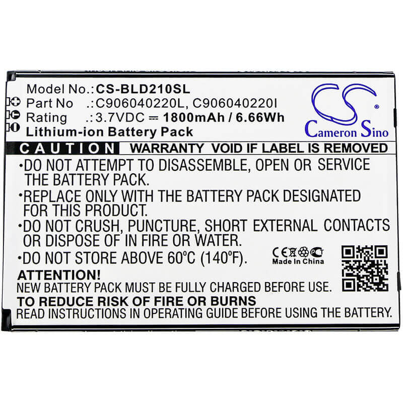 3.7V, Li-ion, 1800mAh, SmartPhone battery fits Blu, C906040220i, D210, D210l, 6.66Wh Mobile, SmartPhone Cameron Sino Technology Limited (Suspended)