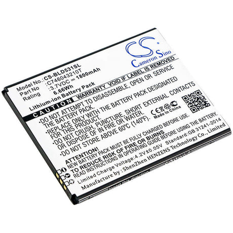 3.7V, Li-ion, 1800mAh, SmartPhone battery fits Blu, C746043210t, D530k, D531k, 6.66Wh Mobile, SmartPhone Cameron Sino Technology Limited (Smartphone)