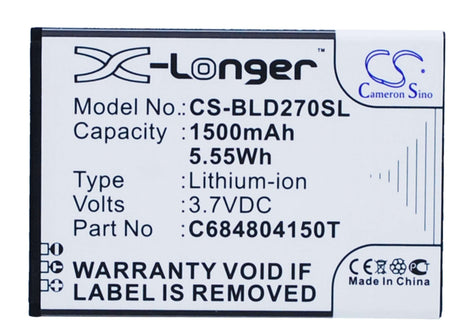 3.7V, Li-ion, 1500mAh, SmartPhone battery fits Blu, C6804804150t, D270, D270a, 5.55Wh Mobile, SmartPhone Cameron Sino Technology Limited (Smartphone)