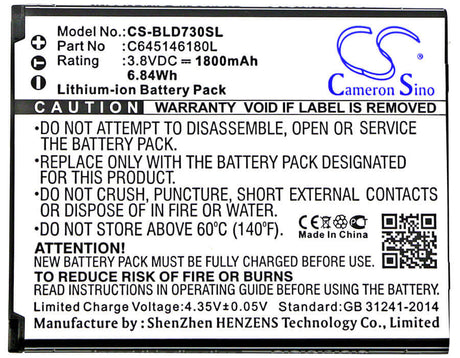 3.8V, Li-ion, 1800mAh, SmartPhone battery fits Blu, C645146180l, D730l, D730u, 6.84Wh Mobile, SmartPhone Cameron Sino Technology Limited (Suspended)