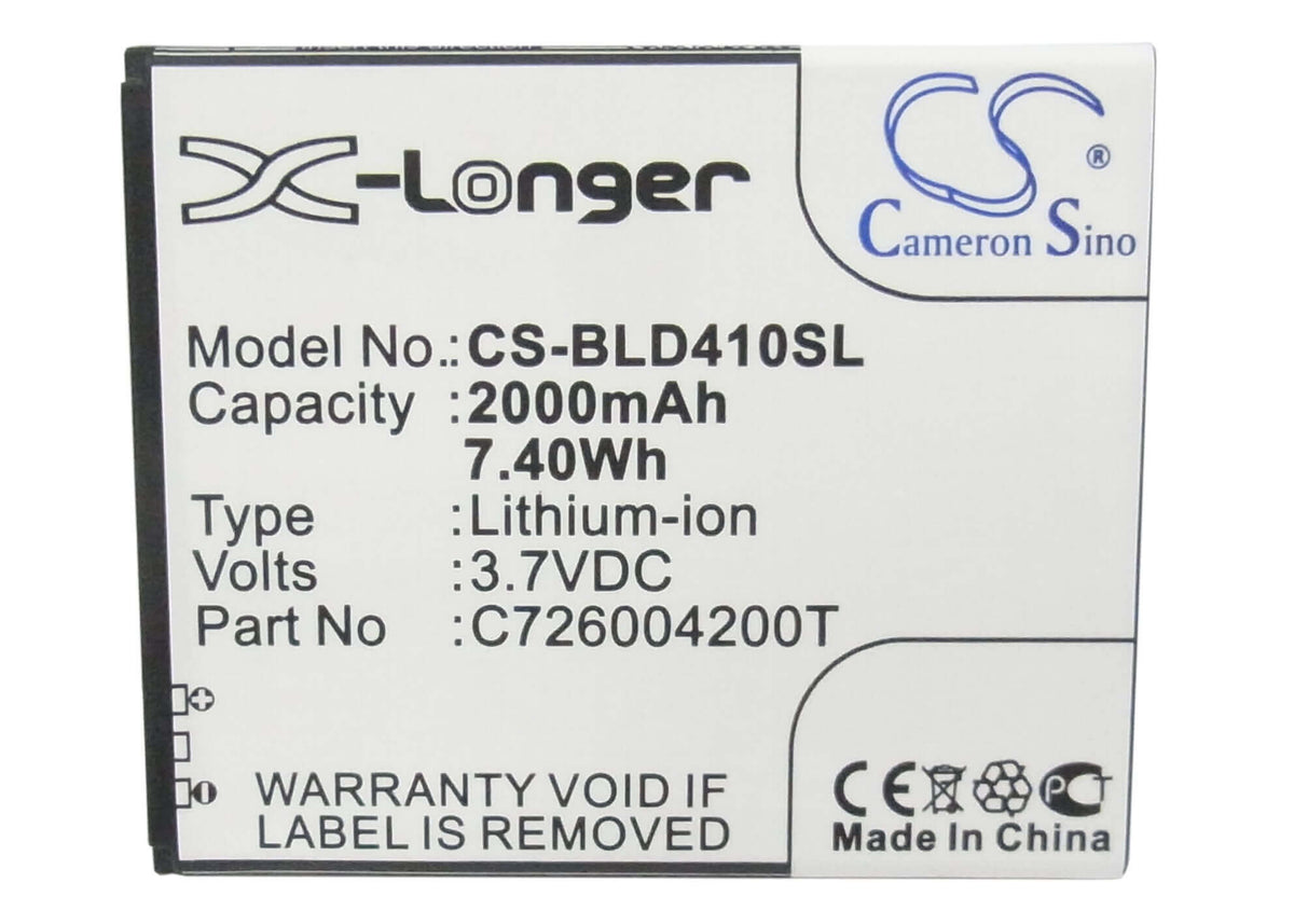 Blu R2 Battery 2000mAh, Blu, C726004200t, D410, D410a SmartPhone Replacement Battery ...