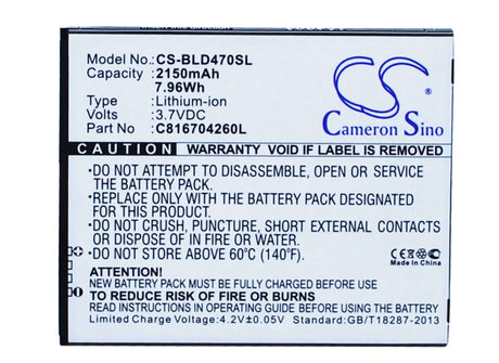 3.7V, Li-ion, 2150mAh, SmartPhone battery fits Blu, C816704260l, D470, D470l, 7.96Wh Mobile, SmartPhone Cameron Sino Technology Limited (Smartphone)