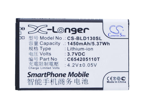 3.7V, Li-ion, 1450mAh, SmartPhone battery fits Blu, C654205110t, A130a, D120, 5.37Wh Mobile, SmartPhone Cameron Sino Technology Limited (Smartphone)
