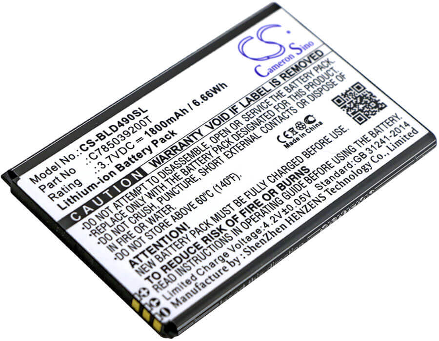 3.7V, Li-ion, 1800mAh, SmartPhone battery fits Blu, C785039200t, D090, D090l, 6.66Wh Mobile, SmartPhone Cameron Sino Technology Limited (Smartphone)