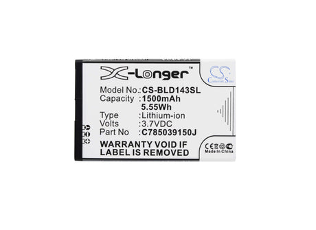 3.7V, Li-ion, 1500mAh, SmartPhone battery fits Blu, C785039150j, D143k, Dash Jr 4.0 K, 5.55Wh Mobile, SmartPhone Cameron Sino Technology Limited (Smartphone)